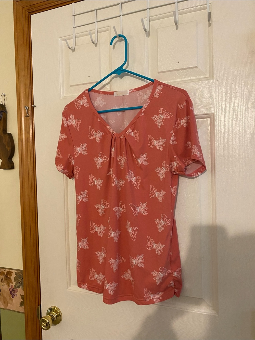 Coral Butterfly V-Neck Short Sleeve Tee